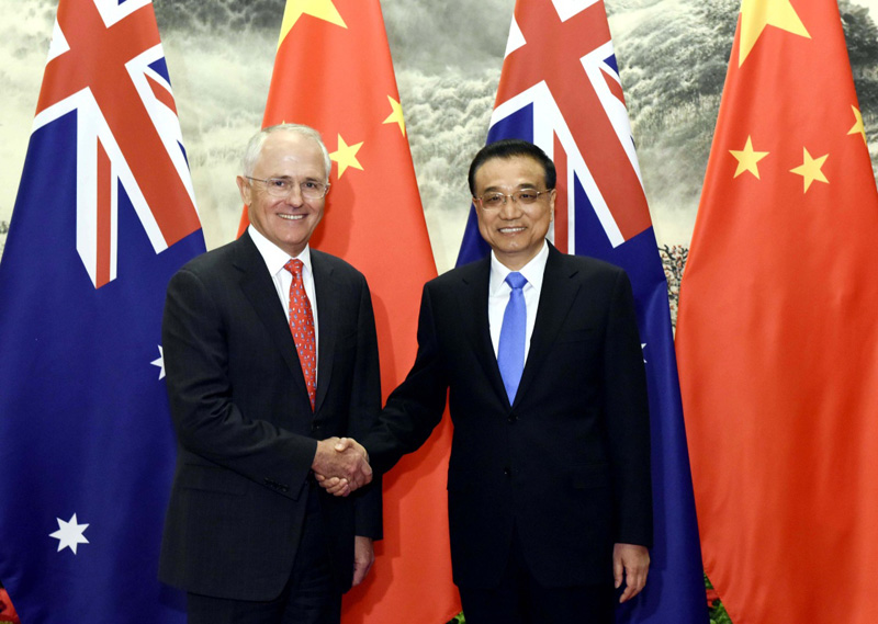 4月14日，国务院总理李克强在北京人民大会堂同来华进行正式访问的澳大利亚总理特恩布尔举行第四轮中澳总理年度会晤。
