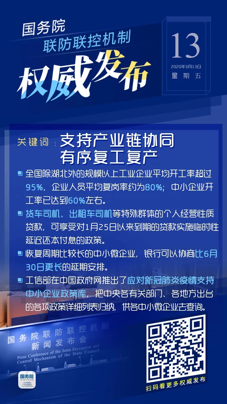 3月13日疫情防控和复工复产最新消息！