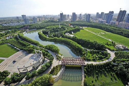 这是宁夏回族自治区银川市森林公园全景(7月30日摄).