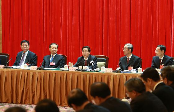 3月5日，国务委员、公安部部长郭声琨参加十二届全国人大四次会议广西代表团第一次全体会议，与代表们共同审议政府工作报告。