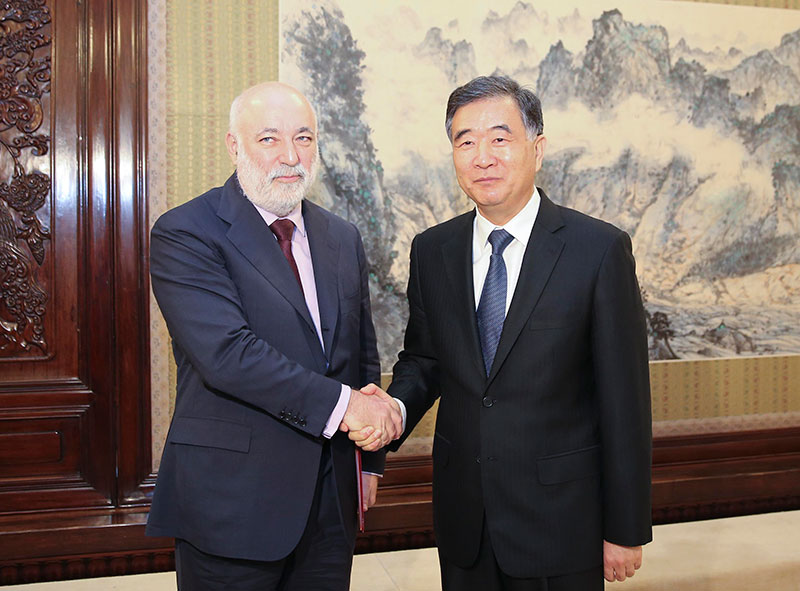 5月17日，国务院副总理汪洋在北京中南海紫光阁会见中俄机电商会俄方主席韦克谢尔贝格。新华社记者 丁林 摄