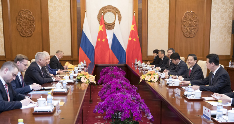 3月21日，中国国务委员、公安部部长郭声琨在北京与俄罗斯联邦内务部部长科洛科利采夫举行会谈。