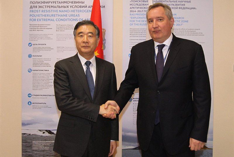 3月29日，中国国务院副总理汪洋在俄罗斯阿尔汉格尔斯克市同俄罗斯副总理罗戈津共同主持中俄总理定期会晤委员会双方主席会晤。