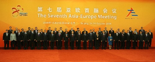 胡锦涛、温家宝与参加第七届亚欧首脑会议的外