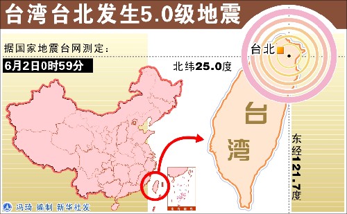 台湾台北发生5.0级地震