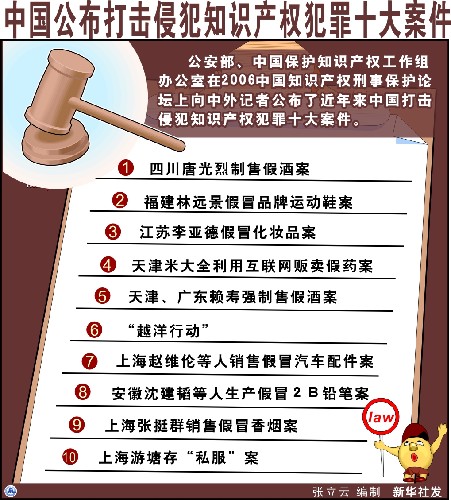 中国公布近年来打击侵犯知识产权犯罪的十大案
