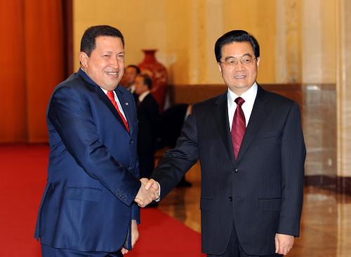 胡锦涛在人民大会堂亲切会见委内瑞拉总统查韦