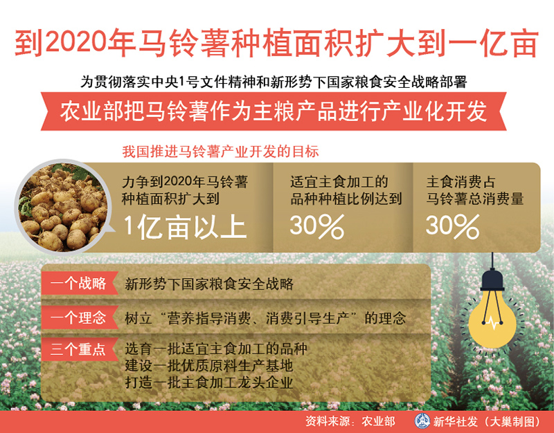 图表：到2020年马铃薯种植面积扩大到一亿亩