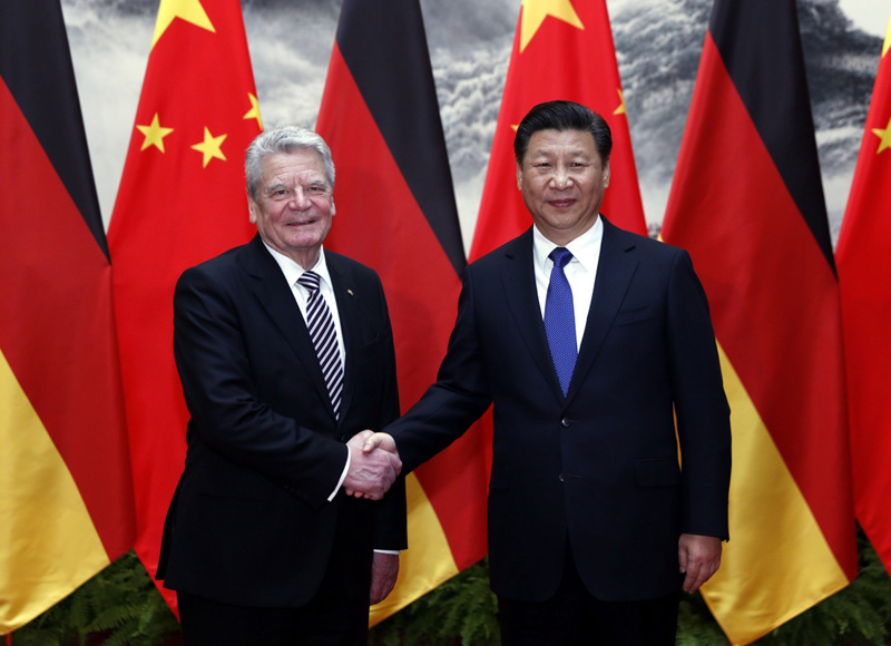3月21日，国家主席习近平在北京人民大会堂同德国总统高克举行会谈。