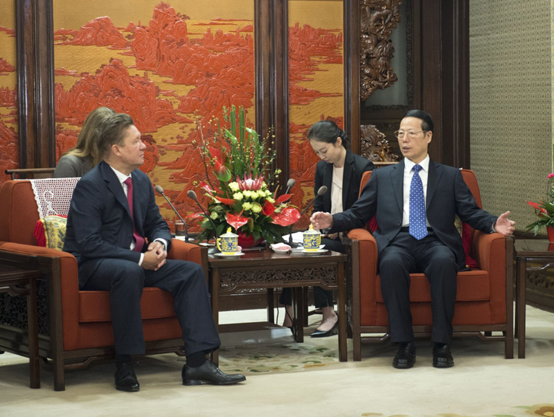 3月22日，中共中央政治局常委、国务院副总理张高丽在北京中南海紫光阁会见俄罗斯天然气工业公司总裁米勒。