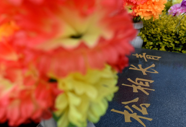昆明市金宝山公墓祭奠亲人的绢花（4月3日摄）。新华社记者 蔺以光 摄