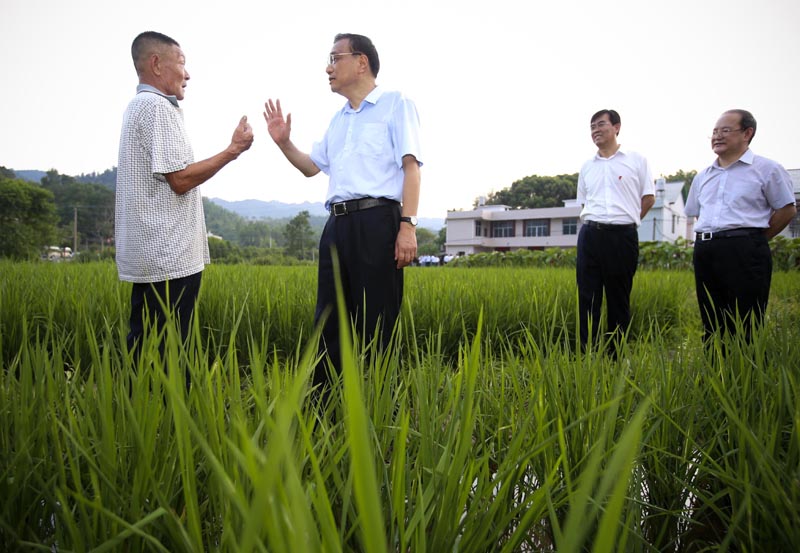 8月22日，李克强在江西瑞金考察途中，随机向沿途多位农民了解今年稻谷收购价格和农民种粮收入状况。