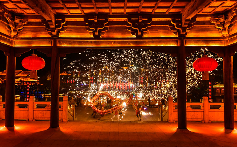 山东台儿庄：火龙钢花迎新年