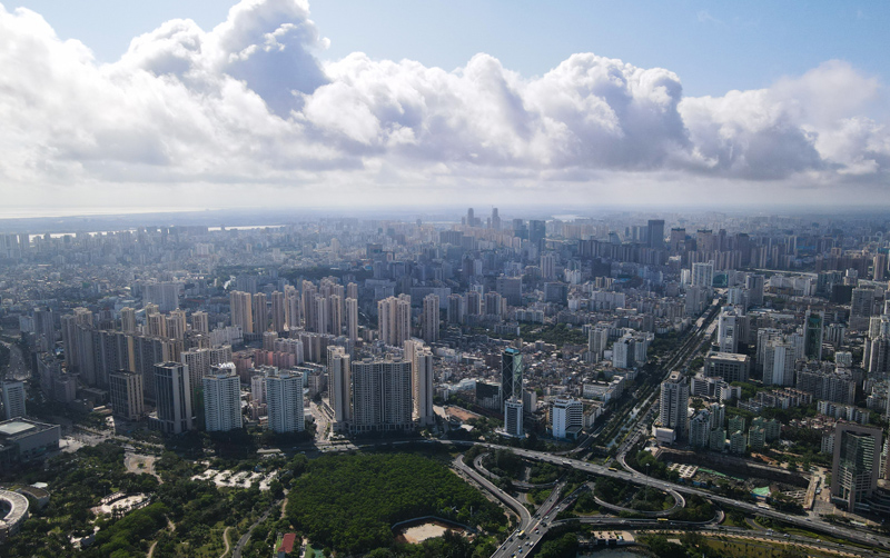 这是5月3日拍摄的海口市区风光(无人机照片.
