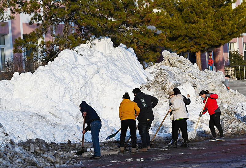 内蒙古库伦旗：清理积雪保复课