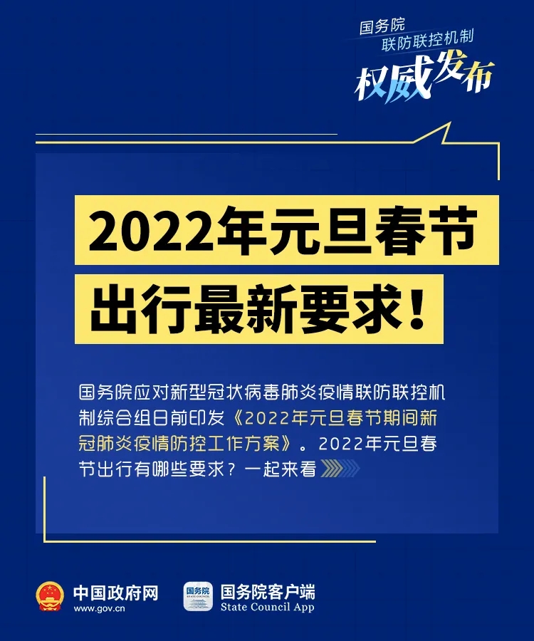 2022年元旦春节出行最新要求！