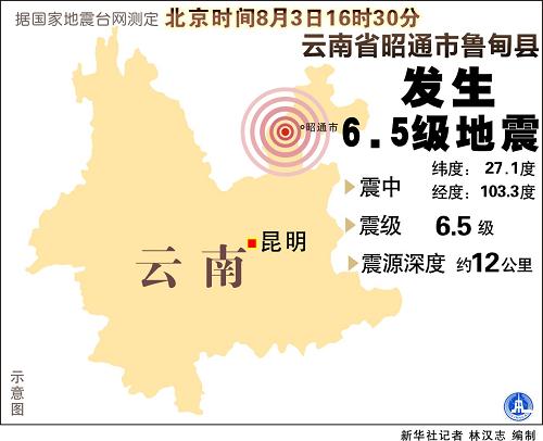 图表:云南省昭通市鲁甸县发生6.5级地震图片