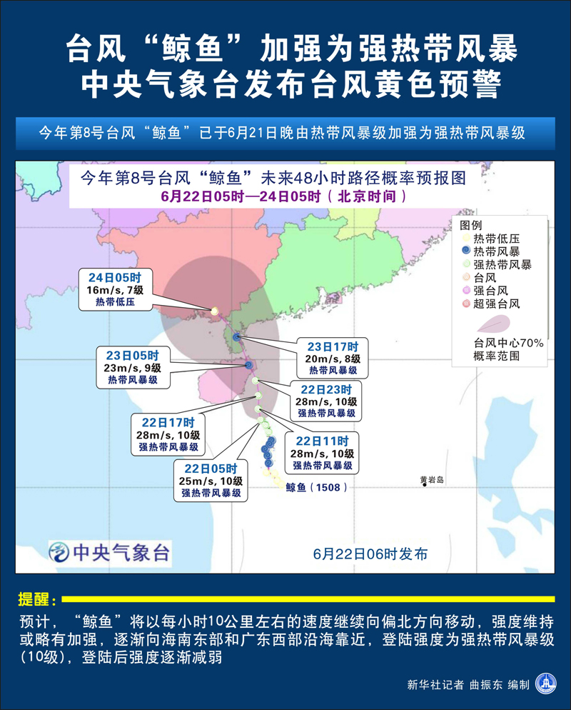 图表:台风鲸鱼加强为强热带风暴 中央气象台