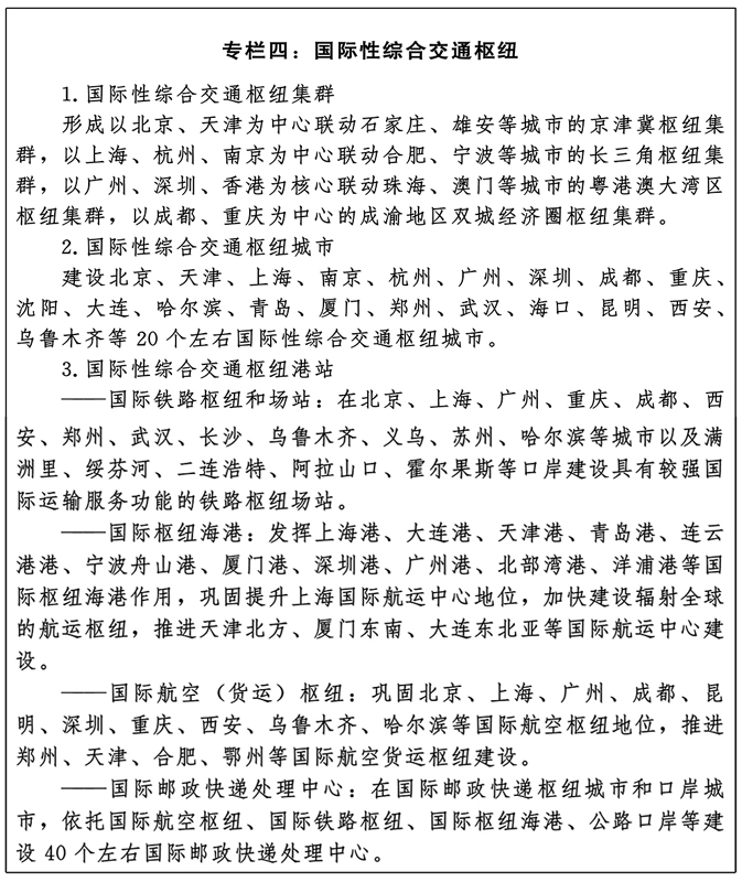 圖表：中共中央 國務(wù)院印發(fā)《國家綜合立體交通網(wǎng)規(guī)劃綱要》--專欄四：國際性綜合交通樞紐