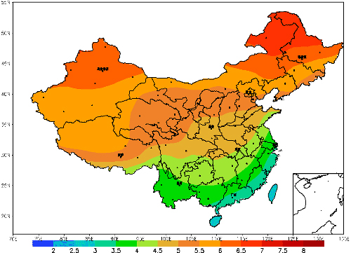 全球模式模拟的2071-2100年中国年平均温度变