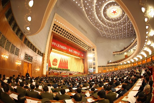 3月5日,第十一届全国人民代表大会第一次会议在北京人民大会堂开幕。这是大会会场。 新华社记者 兰红光摄