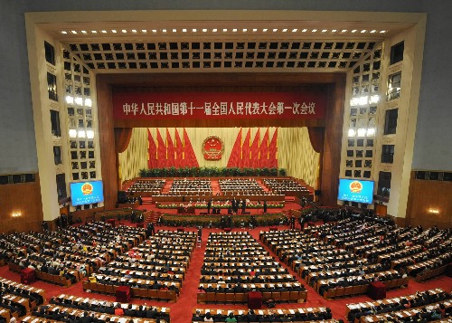 3月5日,第十一届全国人民代表大会第一次会议在北京人民大会堂开幕。这是大会会场。 新华社记者 高洁 摄