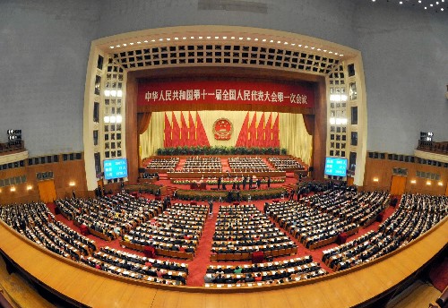 3月5日,第十一届全国人民代表大会第一次会议在北京人民大会堂开幕。这是大会会场。 新华社记者 高洁 摄