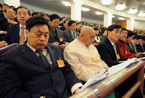 3月5日,第十一届全国人民代表大会第一次会议在北京人民大会堂开幕。这是全国政协委员列席开幕会。 新华社记者 高洁 摄