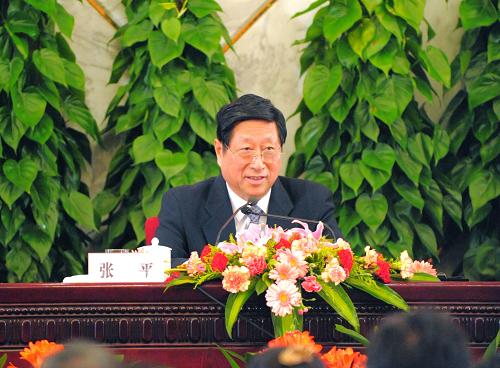 3月6日,十一届全国人大二次会议举行记者会,国家发展和改革委员会主任张平、财政部部长谢旭人、中国人民银行行长周小川就应对国际金融危机、保持经济平稳较快发展答记者问。这是发改委主任张平在记者会上。 新华社记者章磊摄