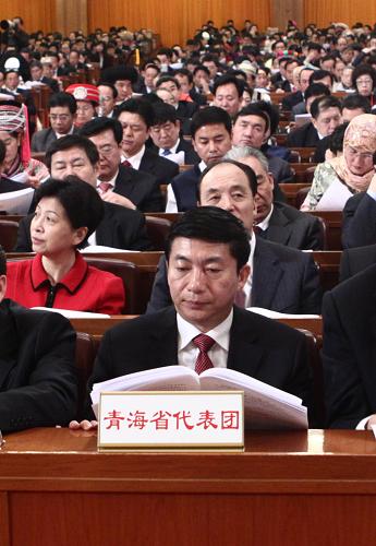 这是青海省代表团在会场。 新华社记者 刘卫兵 摄