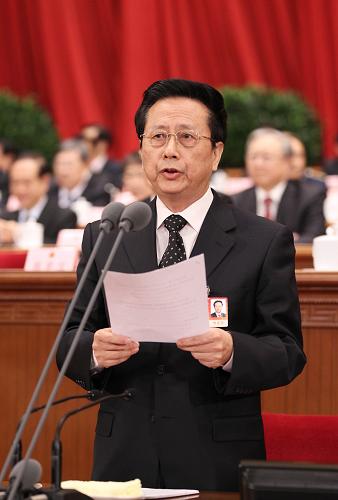 3月11日,十一届全国人大四次会议在北京人民大会堂举行第三次全体会议。陈昌智主持会议。新华社记者 兰红光 摄