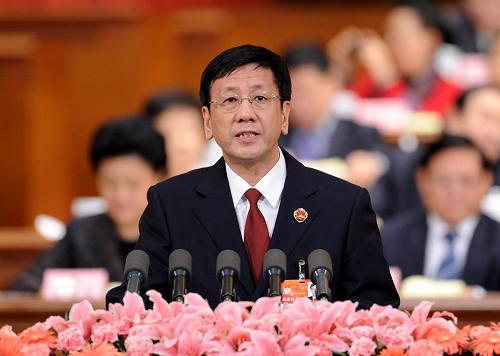 3月11日,十一届全国人大四次会议在北京人民大会堂举行第三次全体会议。最高人民检察院检察长曹建明作最高人民检察院工作报告。新华社记者 李涛 摄