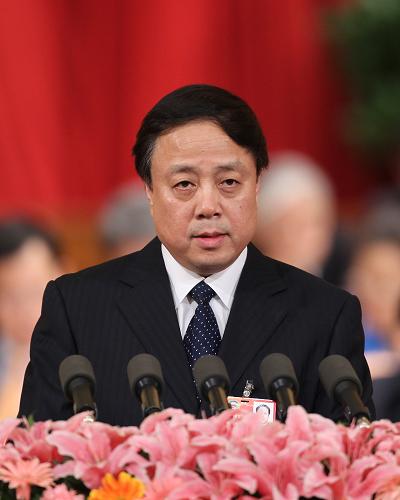 3月10日,全国政协十一届五次会议在北京人民大会堂举行第三次全体会议。这是武维华委员代表九三学社中央作《完善科技评价奖励制度 营造良好科研环境》的发言。新华社记者 丁林 摄