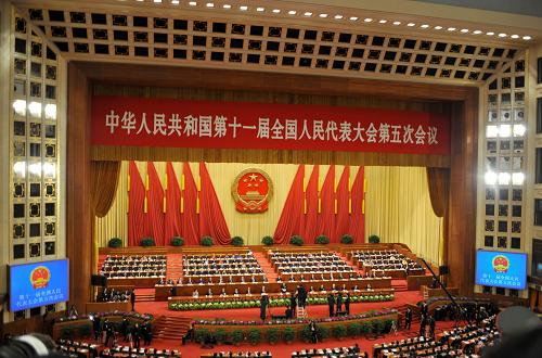 3月14日,第十一届全国人民代表大会第五次会议在北京人民大会堂举行闭幕会。新华社记者 郑卫 摄