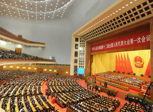 3月16日,十二届全国人大一次会议在北京人民大会堂举行第六次全体会议。新华社记者 杨宗友 摄