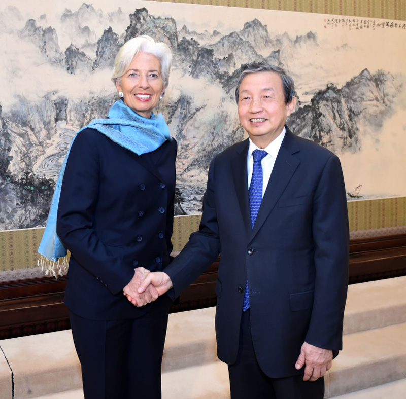 3月21日，中国国务院副总理马凯在北京中南海紫光阁会见国际货币基金组织总裁拉加德。
