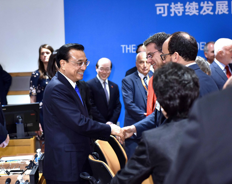 当地时间9月19日下午，国务院总理李克强在纽约联合国总部主持2030年可持续发展议程主题座谈会并发表重要讲话。