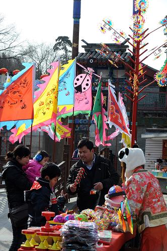 2月14日,游客在颐和园苏州街春节宫市上游览。 春节期间,北京各大公园举办的新春庙会活动形式各异、精彩纷呈,为首都市民以及国内外游客送上精彩的新春文化大餐。 新华社记者 张旭 摄