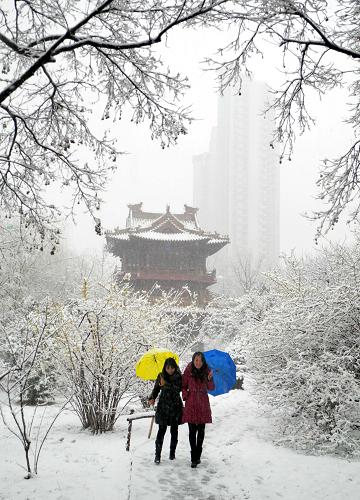 2月28日,江苏徐州市民在雪中出行。新华社发(李明 摄)