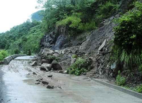 6月22日,强降雨引发的泥石流阻碍了国道210线四川省万源市坪溪段。自6月20日以来,四川省万源市遭遇持续强降雨,引发山洪,造成6个乡镇的农房垮塌、交通受阻、电力中断,农作物绝收。目前,该地区降雨仍在继续,当地已紧急疏散转移2.2万余人。新华社发(邓良奎 摄)