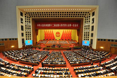 3月10日,十二届全国人大一次会议在北京人民大会堂举行第三次全体会议。 新华社记者 杨宗友 摄
