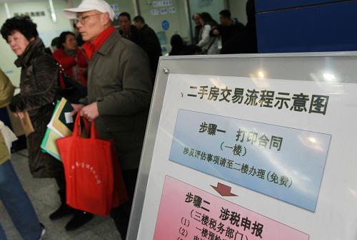 3月3日,交易者在上海徐汇区房地产交易中心内办理二手房交易手续。新华社记者裴鑫摄