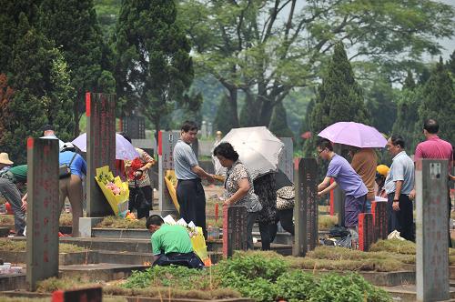 4月4日,市民在海口市颜春岭安乐园内祭扫。新华社记者 施鳗珂 摄