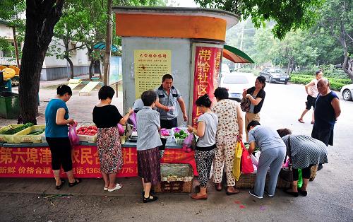 7月8日,市民在天津市河东区一蔬菜直销点购买新鲜蔬菜。新华社记者 张超群 摄