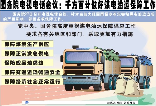 图表:国务院电视电话会议:千方百计做好煤电油运保障工作 新华社发
