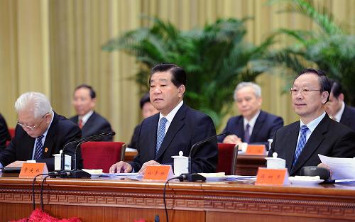 2月24日,全国学习贯彻《中共中央关于加强新形势下党外代表人士队伍建设的意见》电视电话会议在北京人民大会堂举行。中共中央政治局常委、全国政协主席贾庆林出席会议并讲话。新华社记者 李涛 摄