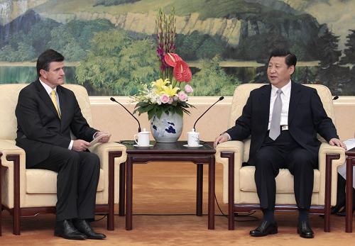 9月20日,中国国家副主席习近平在北京人民大会堂会见斯洛文尼亚国民委员会主席卡夫契奇。新华社记者 庞兴雷 摄