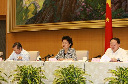 5月8日,中共中央政治局委员、国务委员刘延东在北京出席全国中小学校舍安全工程电视电话会并讲话。 新华社记者 庞兴雷 摄