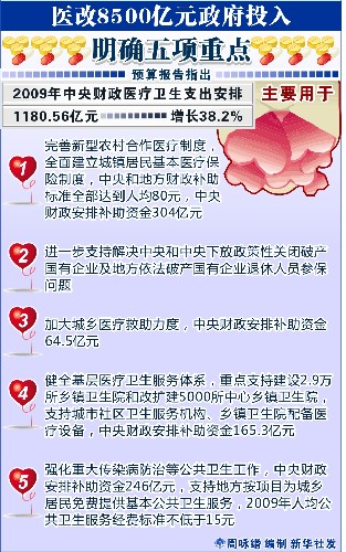 图表:医改8500亿元政府投入明确五项重点 新华社发
