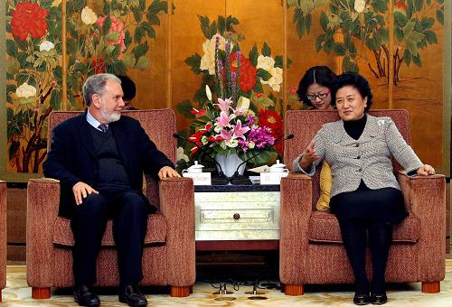 3月29日,中国国务委员刘延东在上海会见美国纽约大学校长约翰·塞克斯通一行。新华社记者 刘颖 摄